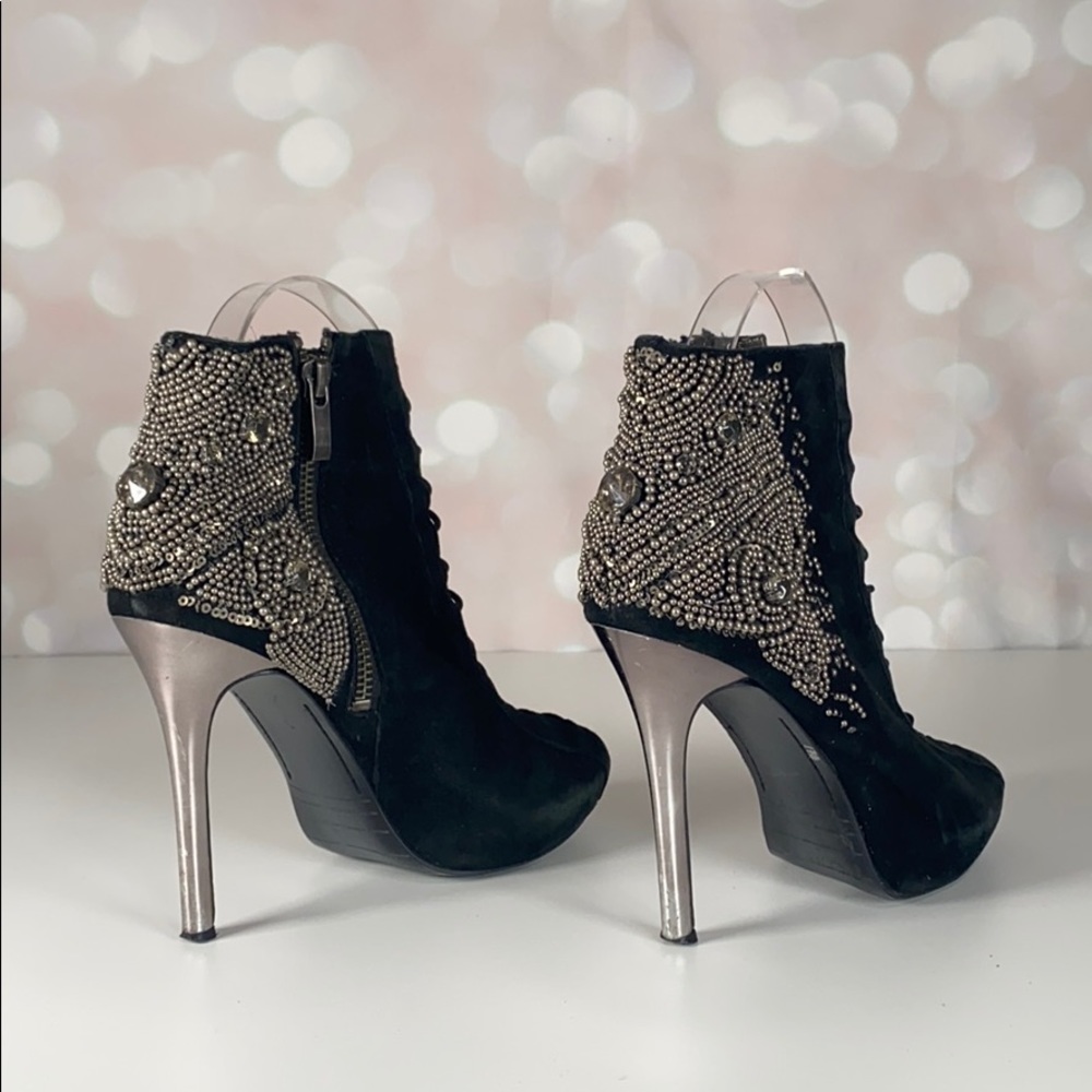 SAM EDELMAN “QUANTAM” Embellished Laced Suede Heel - Picture 8 of 16